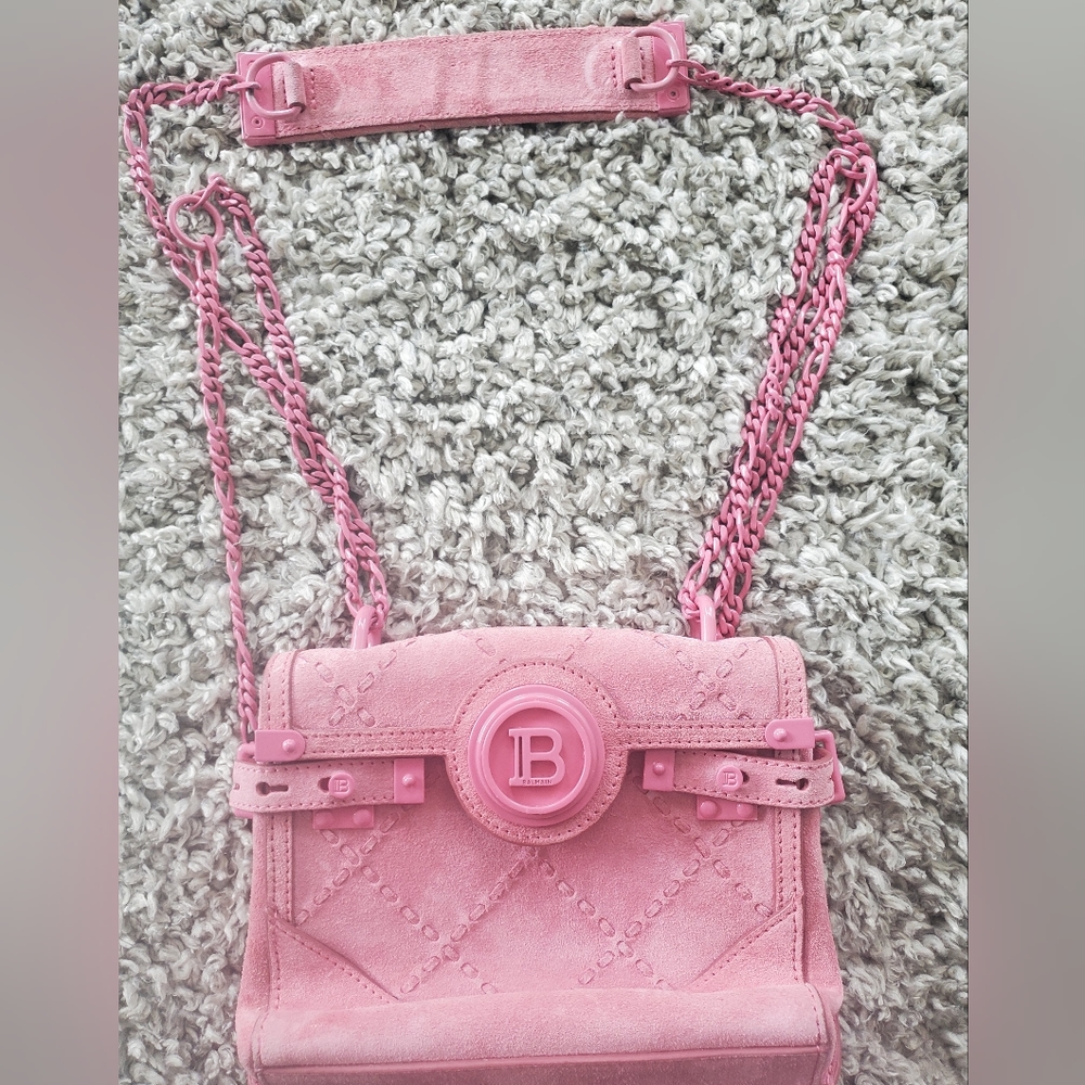 BALMAIN Bbuzz 18 Beautiful pink suede chain strap handbag backpack like new